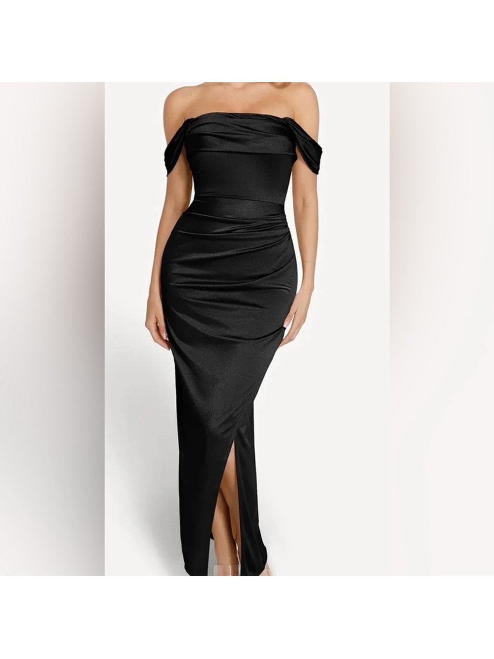 Elegant Off-Shoulder Black Evening Gown